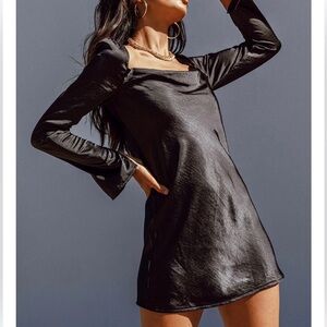 Princess Polly Black Satin Square-Neck Mini Dress